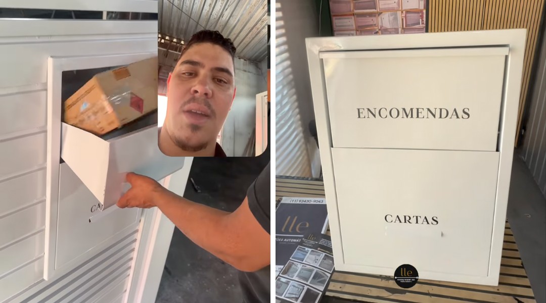 Caixa de entrega metálica acoplada a portão