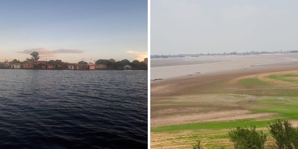 Rio Preto de Pantaleão antes e depois da seca — Foto: Arlene Figueiredo