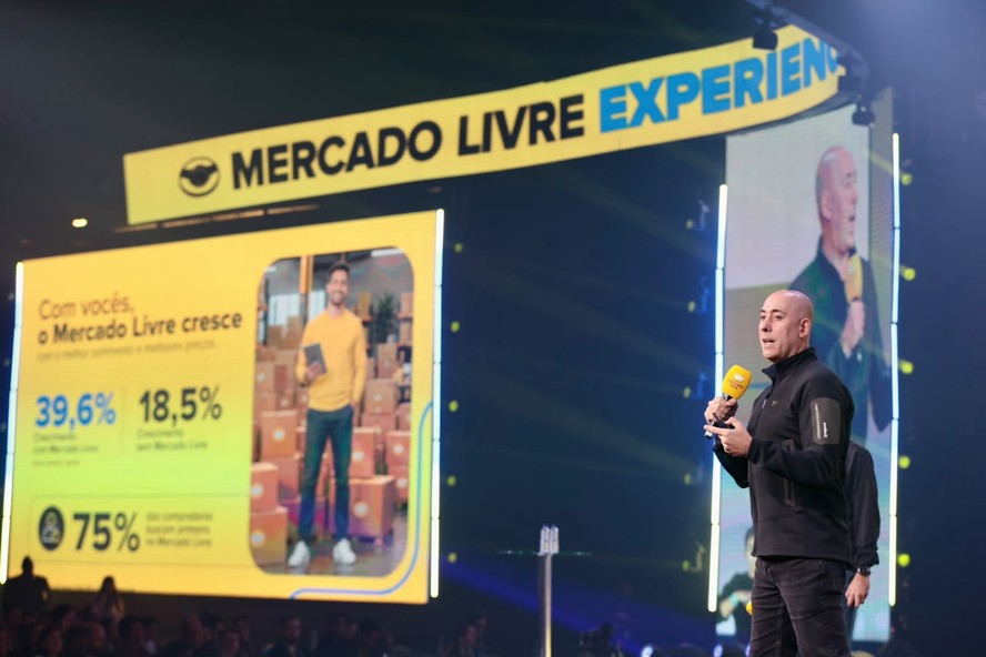 Logo do Mercado Livre e ícones de logística e saúde