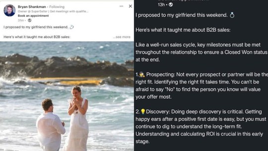 Empreendedor viraliza ao comparar casamento com vendas B2B no LinkedIn