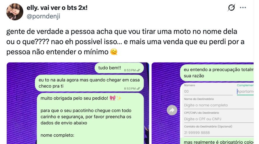 Cliente discute exigência de CPF com vendedor online