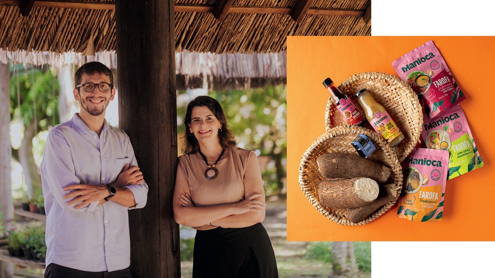 MANIOCA  - Joanna Martins e Paulo Reis desde 2018 produzem em Belém e comercializam para todo o país caldo de tucupi, shoyu amazônico, especiarias e feijões — Foto: Divulgação  |  Ilustração: Getty Images