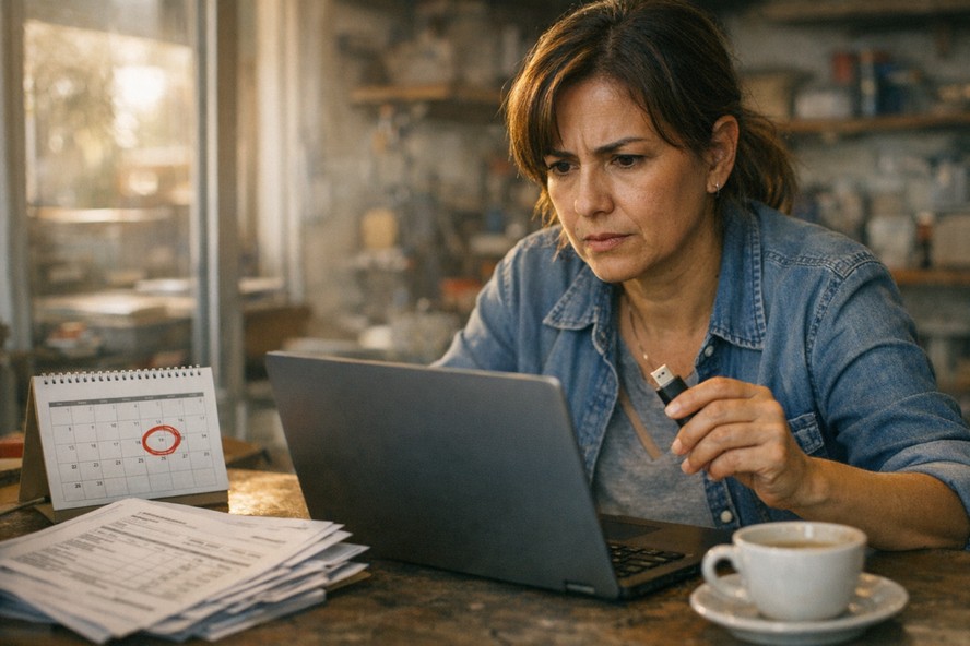 Computador exibindo interface de emissão de nota fiscal eletrônica com certificado digital visível