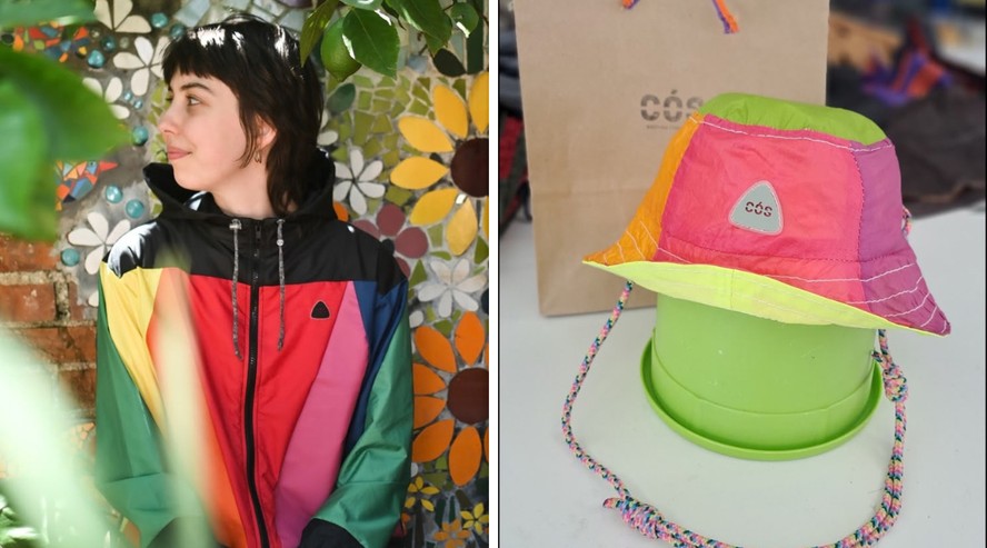 Peças de roupa produzidas pela Cós com tecido de paraquedas