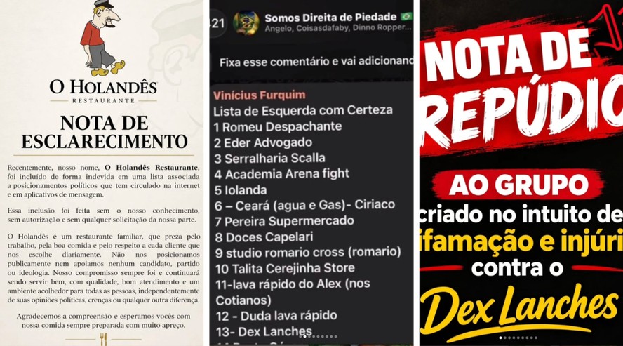 Comunicado de repúdio a boicote publicado por restaurante