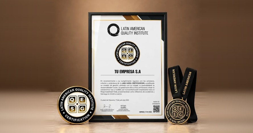 Representação visual da certificação Q-ESG e blockchain