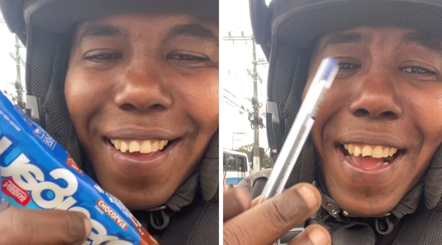 Entregador viraliza ao receber biscoito e caneta de cliente