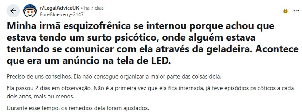 Usuária compartilha história no Reddit e questiona se a prática seria legal — Foto: Reprodução/Reddit
