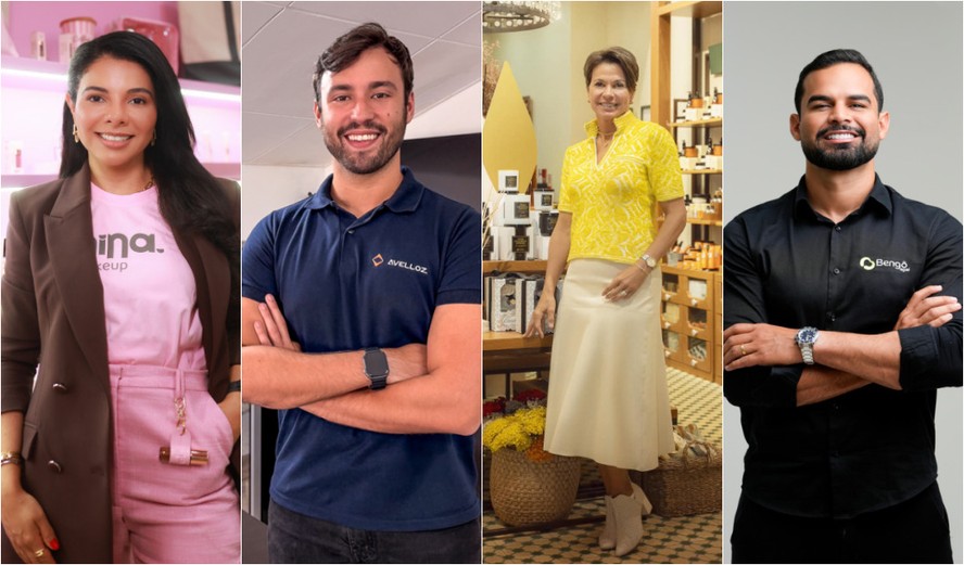 Logotipos das marcas nordestinas Nina Makeup, Avelloz, Avatim e Bengô Açaí representando o empreendedorismo regional