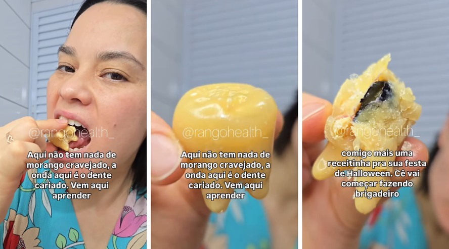 Confeiteira viraliza 'dente cariado' e desafia o morango cravejado
