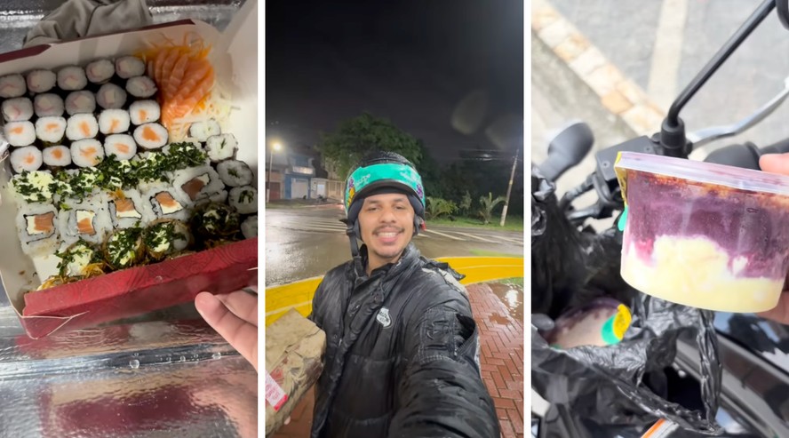 Entregador mostrando comida de pedido cancelado
