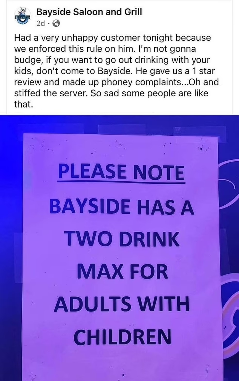 Restaurante limita consumo de álcool de adultos com crianças — Foto: Reprodução