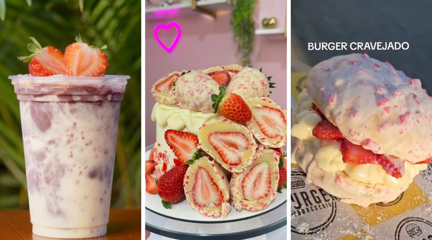 Hambúrguer cravejado com cobertura de chocolate e morango