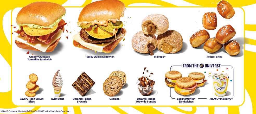 Cardápio de alimentos do CosMc's tem alguns elementos do menu original do McDonald's — Foto: Divulgação