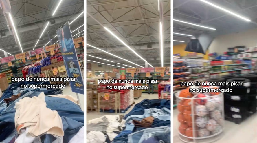 Cliente reage à música tocando no supermercado