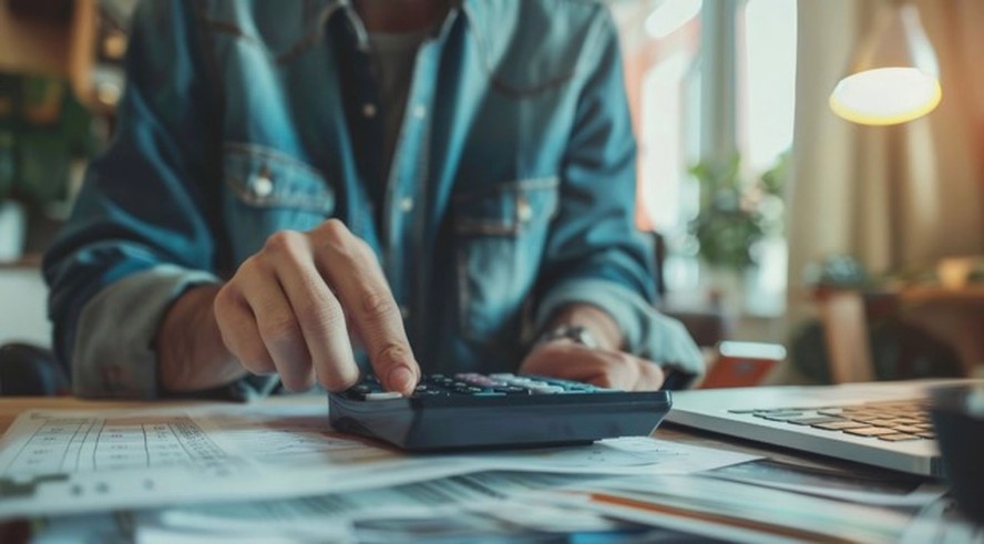 Empresário analisando documentos fiscais em escritório
