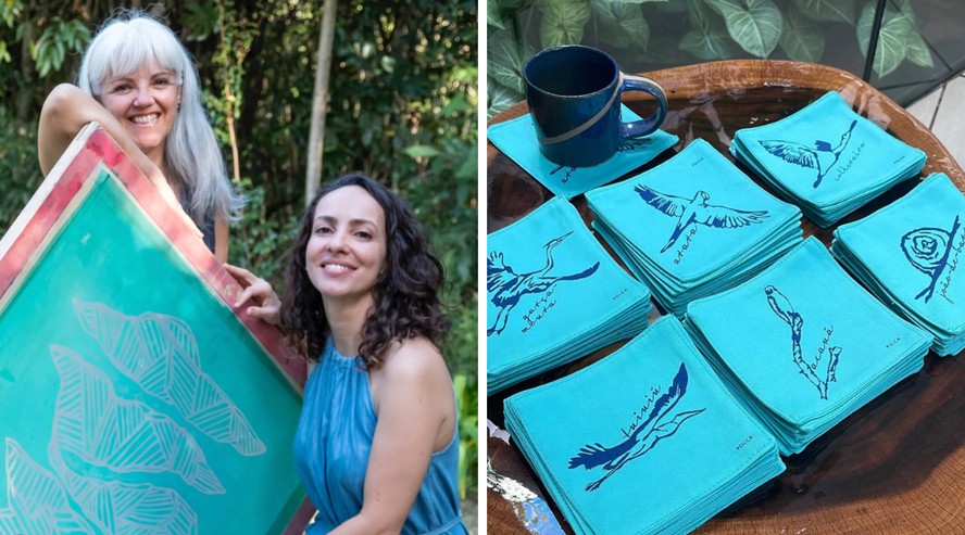 Estúdio de design autoral Polca mostrando peças de roupa de cama com estampas artesanais inspiradas na natureza