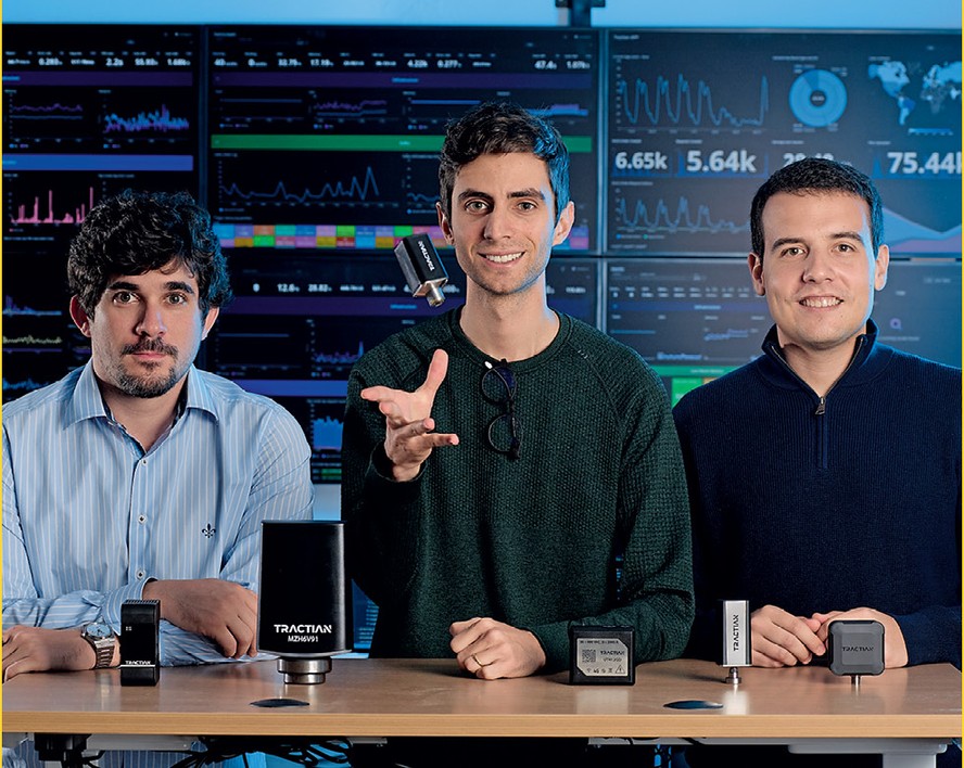 Fundadores da Tractian, Leonardo Vieira, Igor Marinelli e Gabriel Lameirinhas