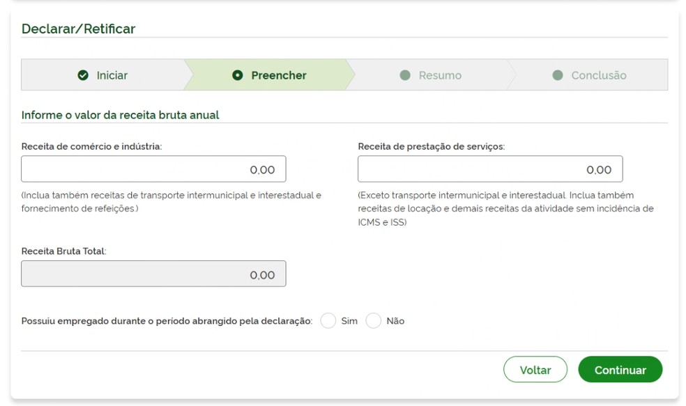 Página da declaração anual do MEI (DASN-SIMEI) em 2025 — Foto: Reprodução