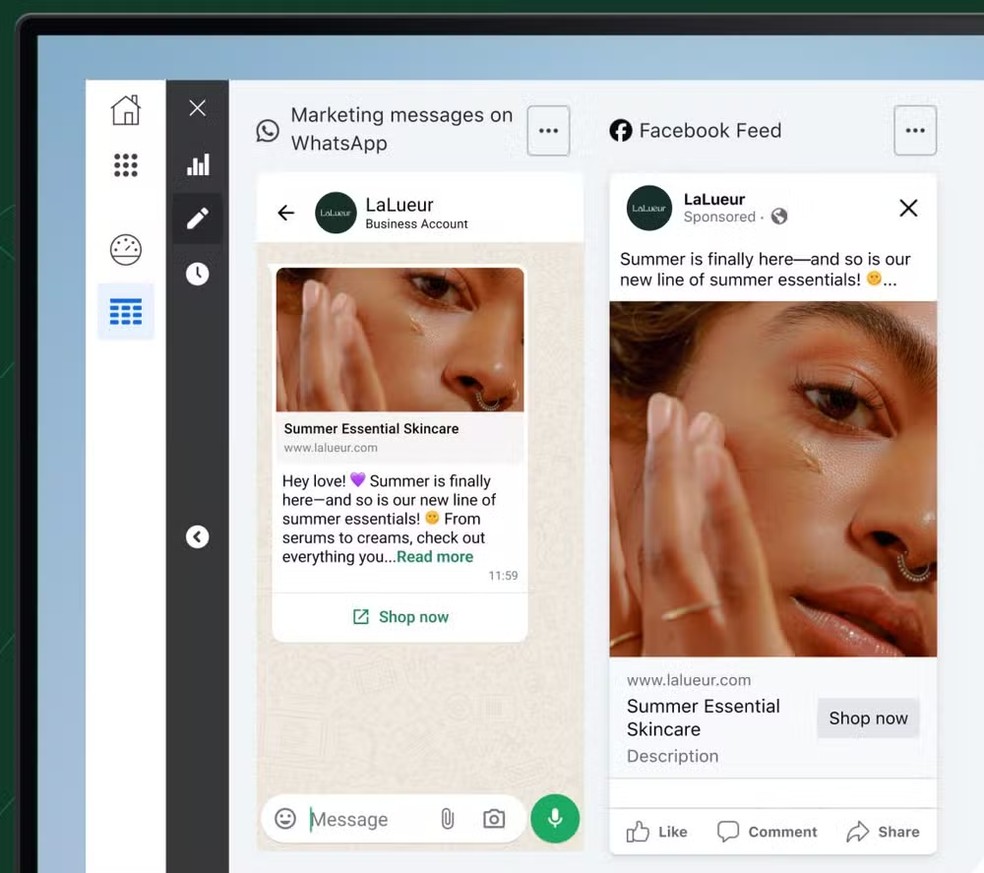 Exemplo de anúncio no Facebook e no WhatsApp — Foto: Reprodução/Meta