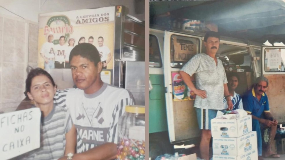 Pais de Pedro Henrique Silva (à esquerda) e clientes da mercearia na Kombi (à direita) — Foto: Montagem/ Arquivo pessoal