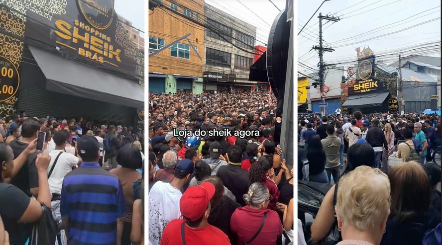 Fila de pessoas aguardando entrada da loja Shopping Sheik Brás no centro de São Paulo