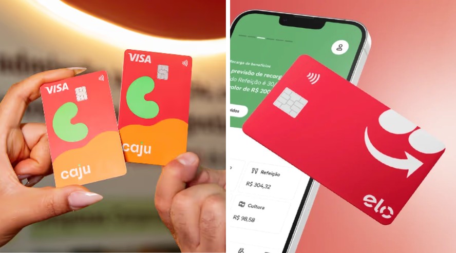 Logotipos do iFood Benefícios e Caju lado a lado simbolizando parceria