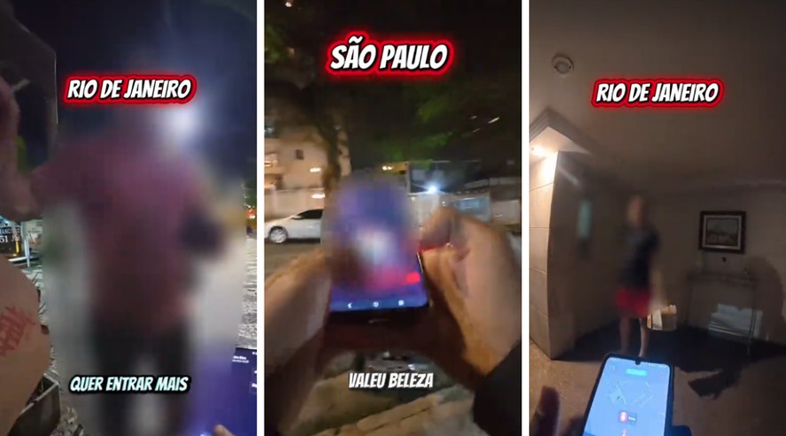 Entregador segurando pacote em frente a prédio