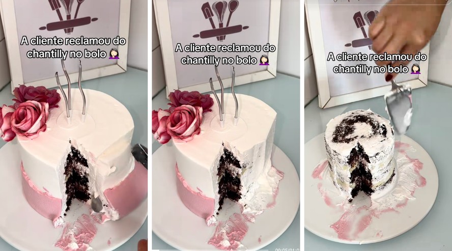 Confeiteira removendo cobertura de bolo devolvido