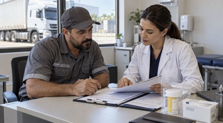 Motorista profissional realizando exame toxicológico para compliance trabalhista